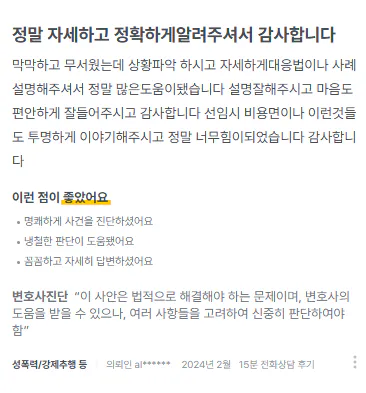 형사변호사 상담 중 상황 파악과 대응법 및 사례 설명을 들은 의뢰인 후기