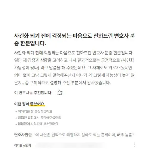 사건화 가능성과 판단 이유를 구체적으로 설명받은 형사변호사 상담 후기