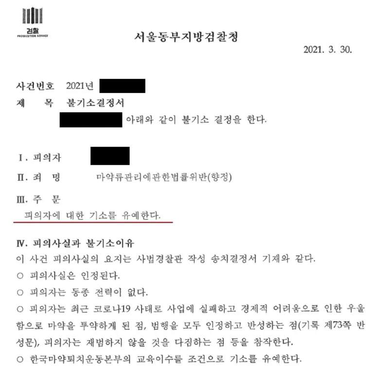 필로폰매수 기소유예