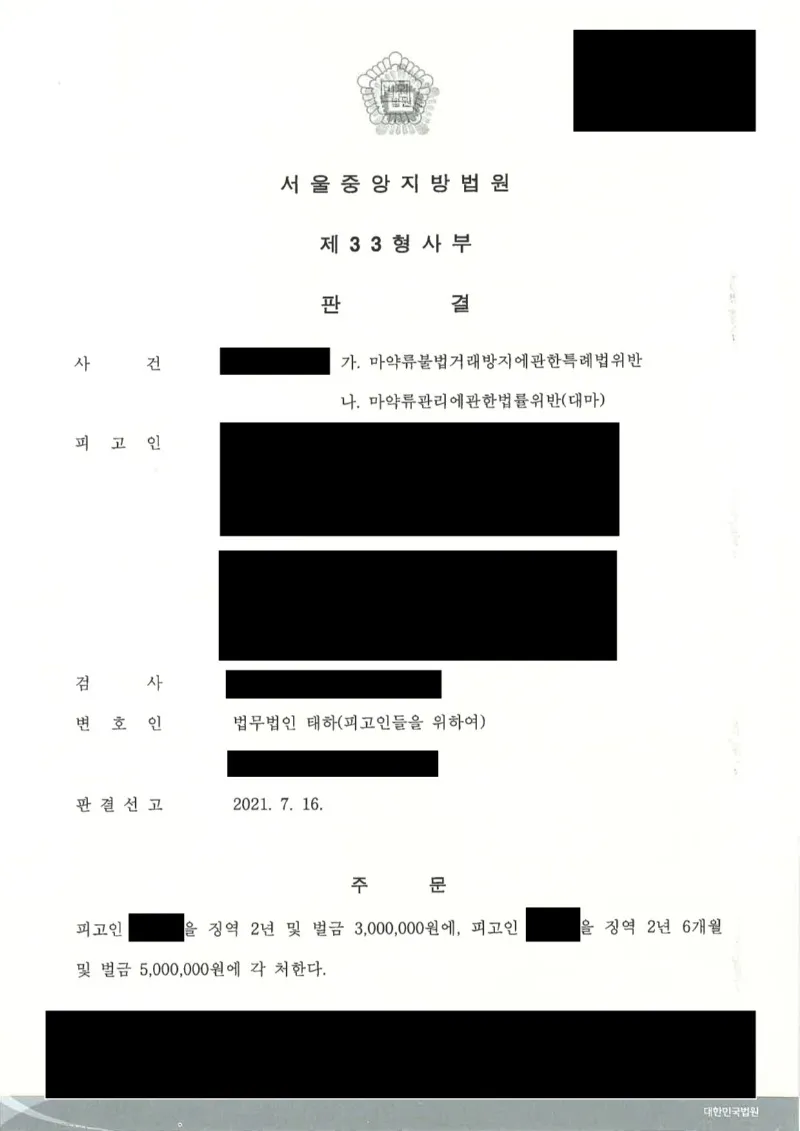 마약판매 가담 조직원 집행유예