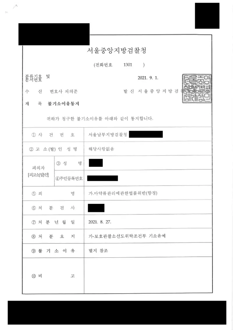 합성대마흡연 기소유예