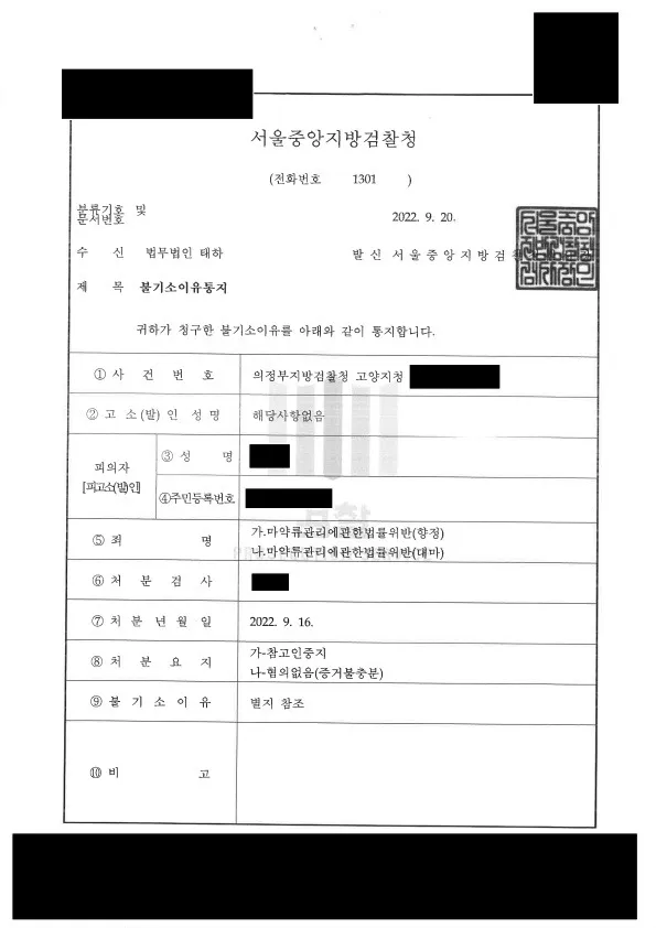 마약 증거불충분무혐의