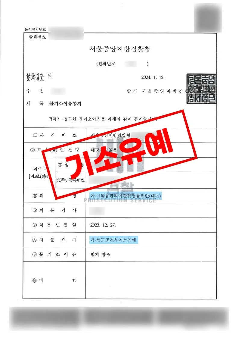 대마 매수 혐의 선도조건부 기소유예 처분 결과