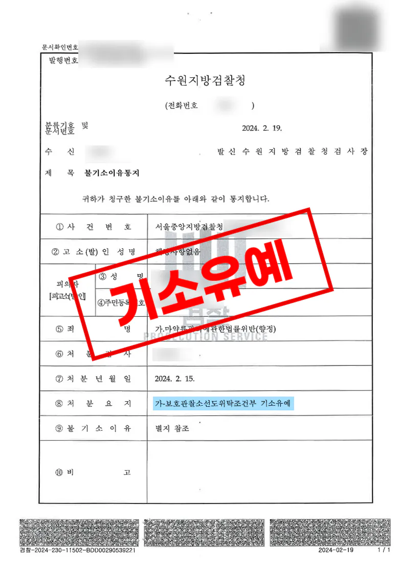 액상대마 매수 및 흡입 혐의 보호관찰 선도위탁 조건부 기소유예 처분결과