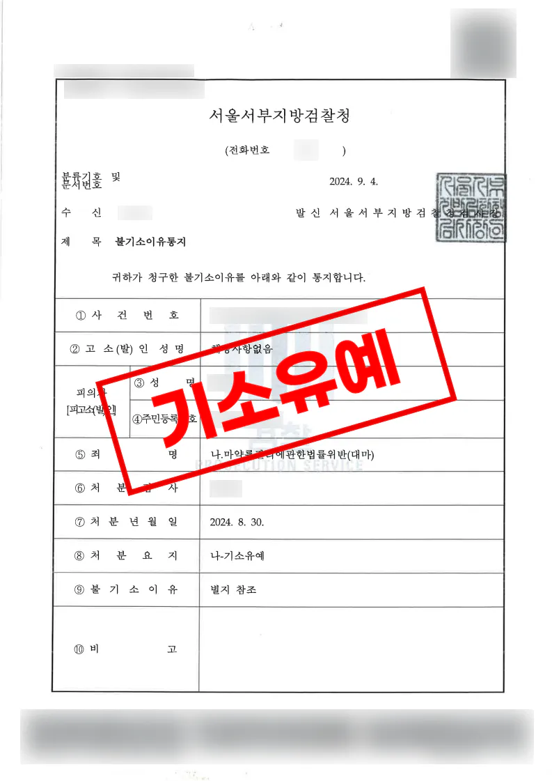 대마 소지 및 흡연 혐의 초범 단순 기소유예 처분 결과