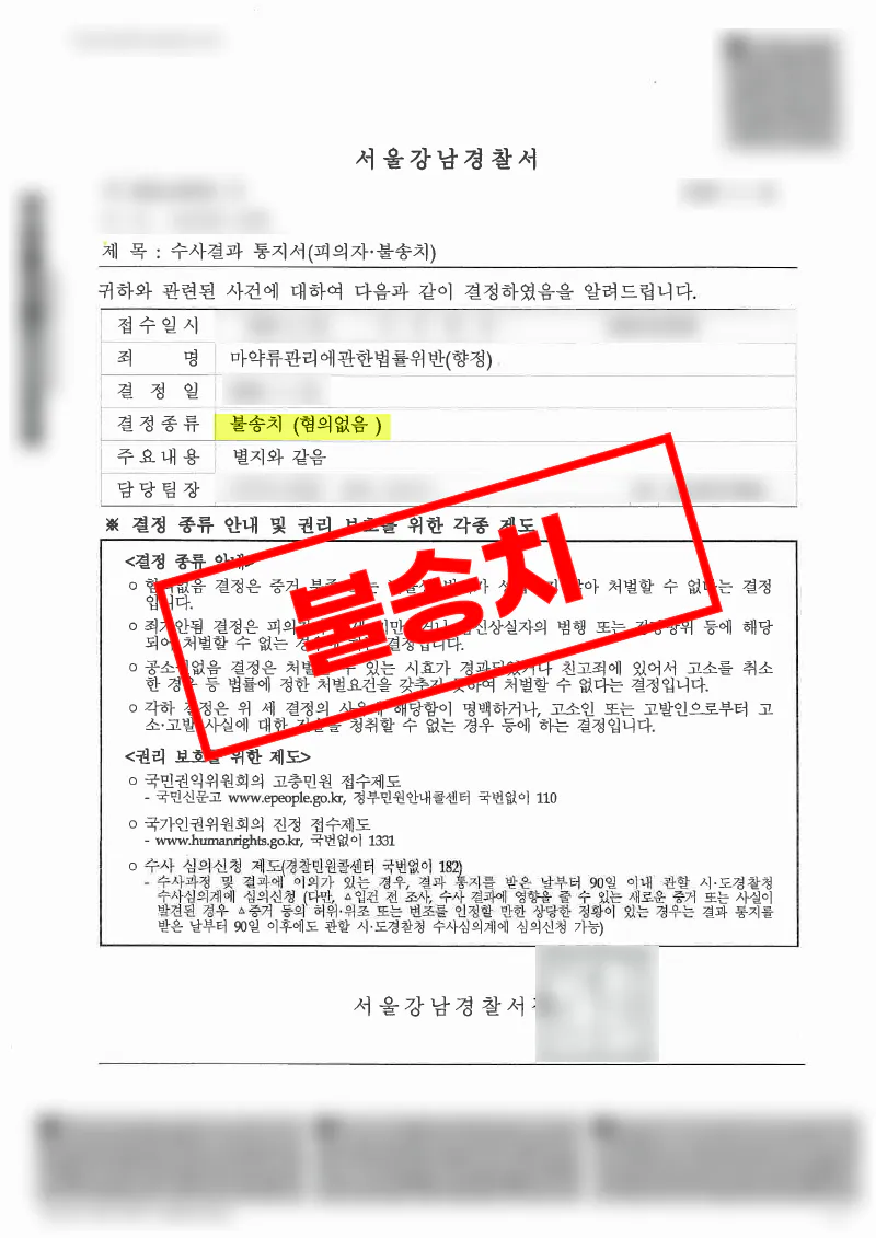 합성대마 거래 의심 사건, 객관적 증거 부재로 불송치(증거불충분)